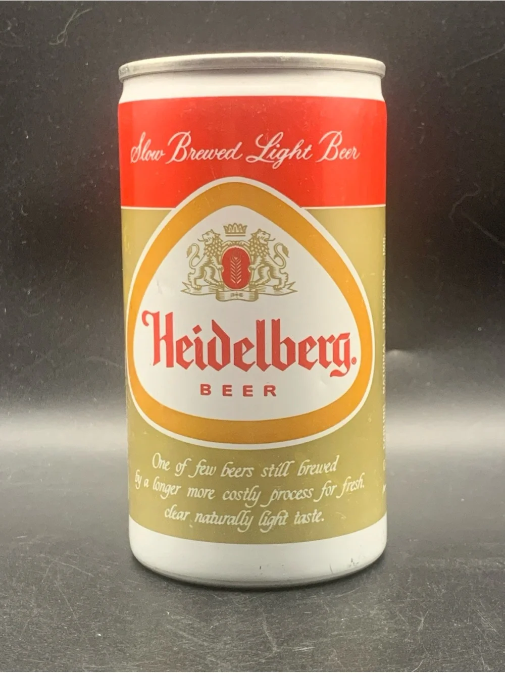 Vintage Beer Can Heidelberg Beer Gold Red Empty Slow Brewed Light Beer Aluminum